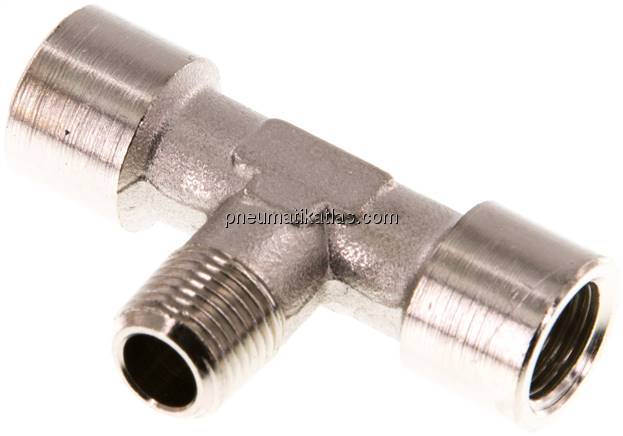 T-Einschraubstück G 1/8"(IG)-R 1/8"(AG), Messing vernickelt