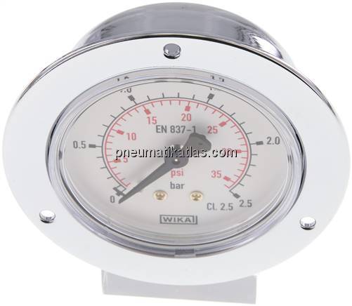 Einbaumanometer (CrNi/Ms), Frontring, 63mm, 0 - 2,5 bar