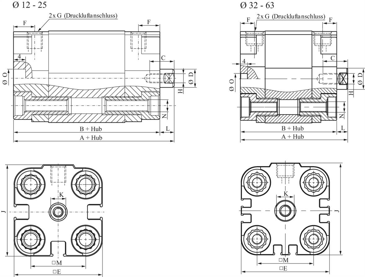 Zeichnung: Kompaktzylinder UNITOP, Standard