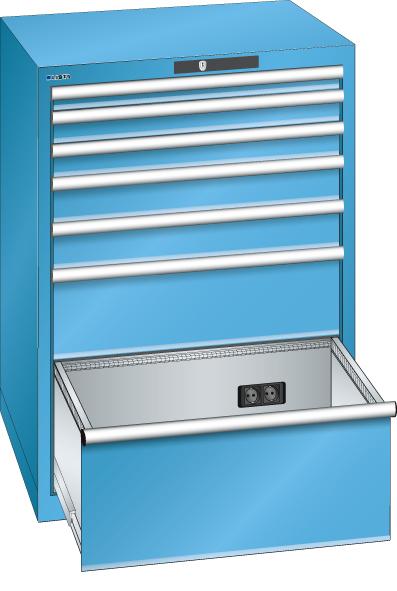 Schubladenschrank 36x36E 717x725x1000 7 Schub., 75kg Typ D4x230V KEYLock Lichtblau RAL5012