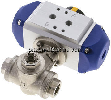 Pneumat. 3-Wege-Kugelhahn (T3), einfachwirkend, G 3/8", MS