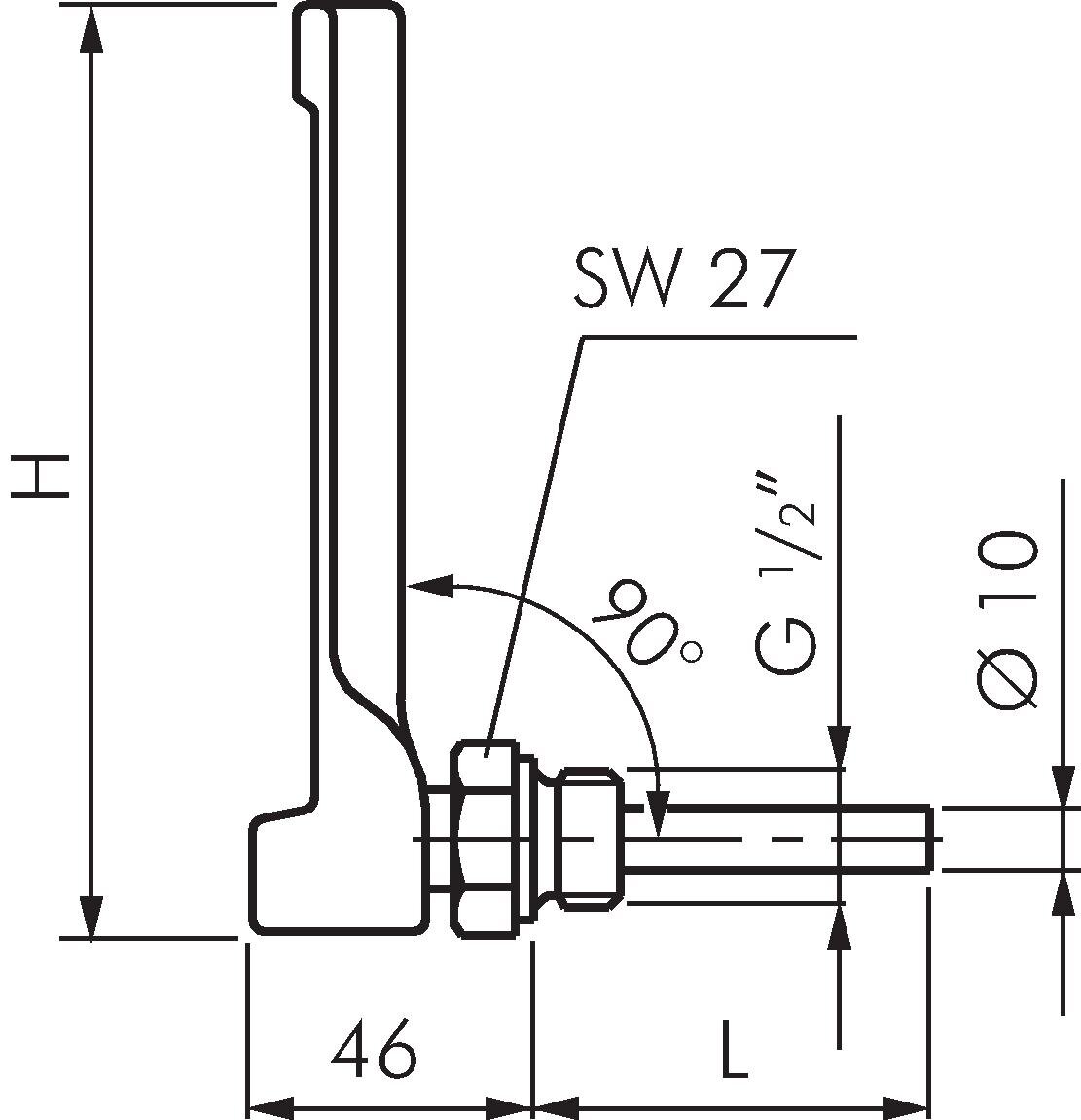 Zeichnung: Maschinen-Glasthermometer, waagerechte 