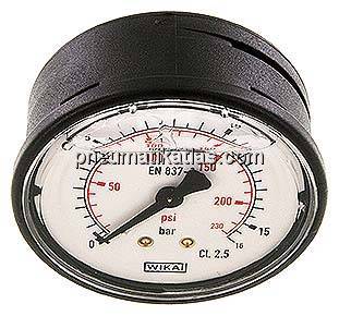 Glycerin-Manometer waagerecht (KU/Ms), 63mm, 0 - 16 bar