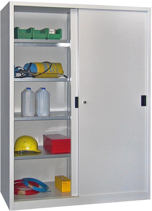 Schiebetürenschrank B1500xT600xH1200 mm 4 Böden verz. Mittelwand RAL 7035/7016