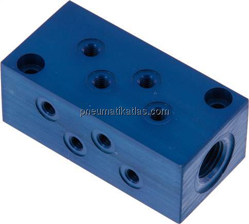 Verteilerleiste 2x G 1/4"-8x M 5, Aluminium