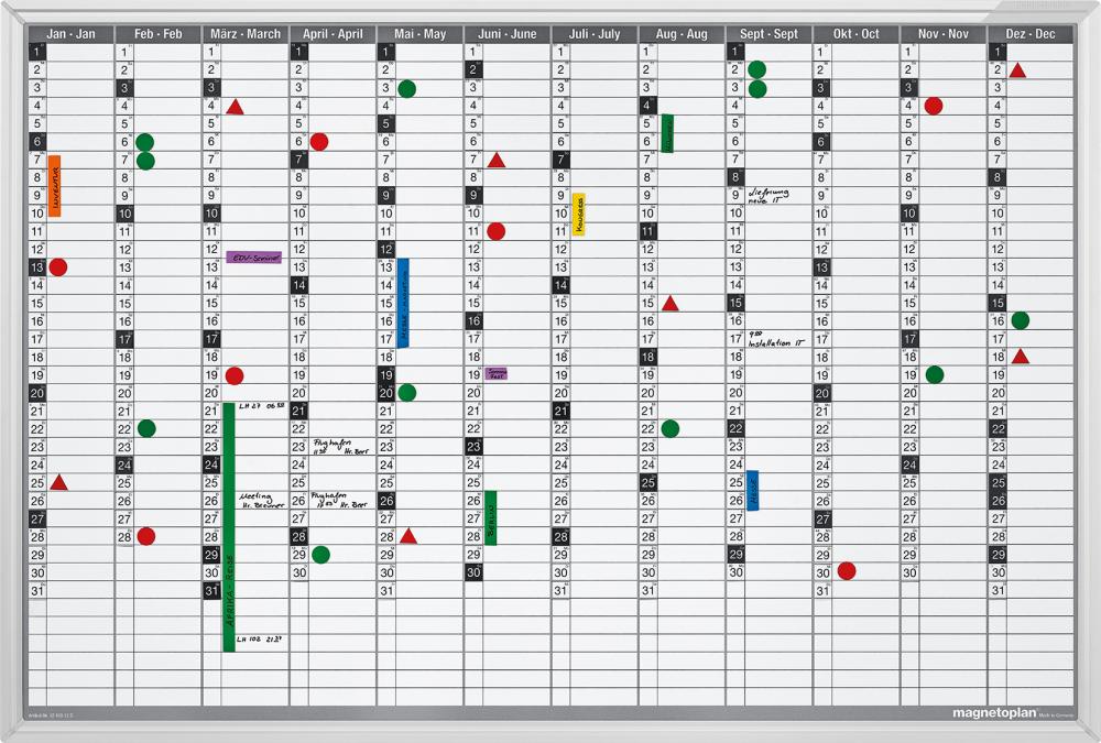 Jahresplaner 12x37 FelderAbm. 920 x 625 mm Magnetoplan