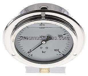 Glycerin-Einbaumanometer,Frontring, 100mm, 0 - 400 bar