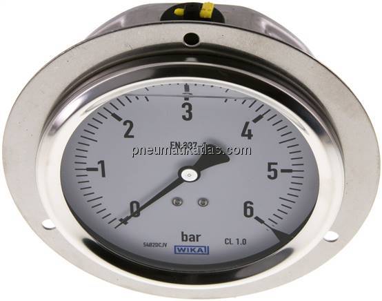 Glycerin-Einbaumanometer,Frontring, 100mm, 0 - 6 bar