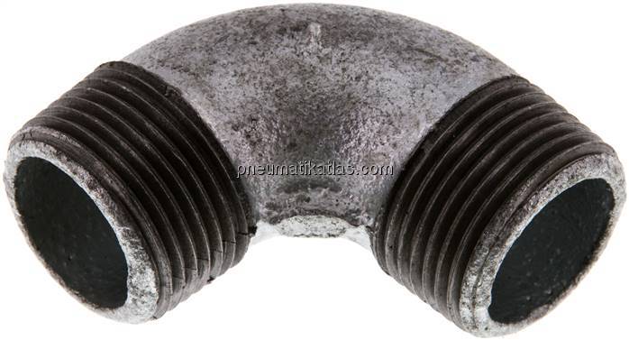 90°-Winkel R 1" (AG), Temperguss verzinkt