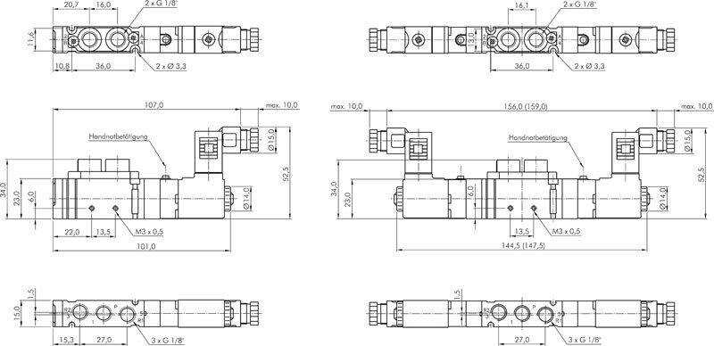 Zeichnung: 5/2-Wege Magnet-Impulsventil