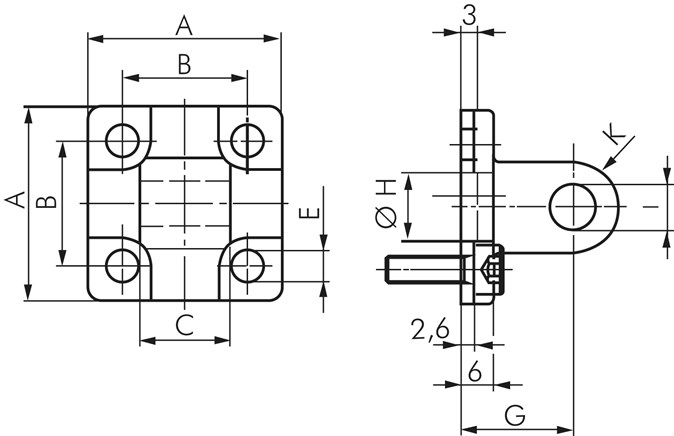 Zeichnung: Schwenkbefestigung Lasche (Ø 16 - 25 ),