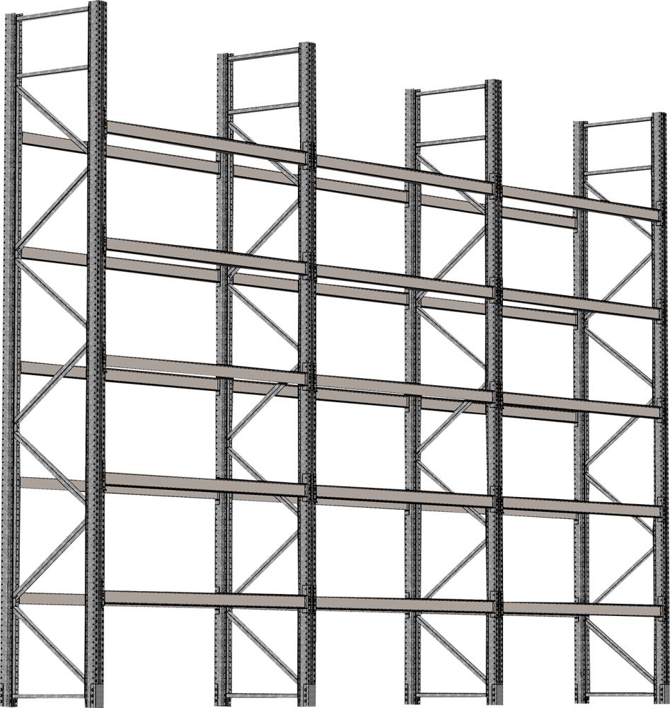 Palettenregal verzinkt 3 Felder á 2700 mm H 6000xT 1100mm 30 Holme 3000 kg