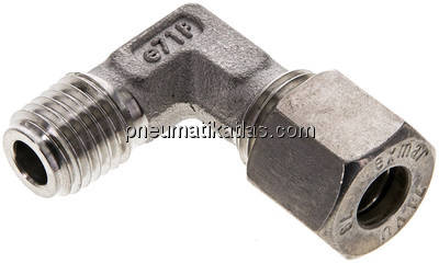 Winkel-Schneidringverschraub. M 12x1,5 (konisch)-8 L (M14x1,5), Klemmring 1.4571