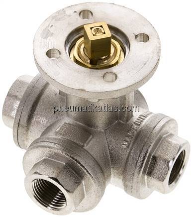 3-Wege-Kugelhahn, Direktmontageflansch G 3/8", L-Bohrung