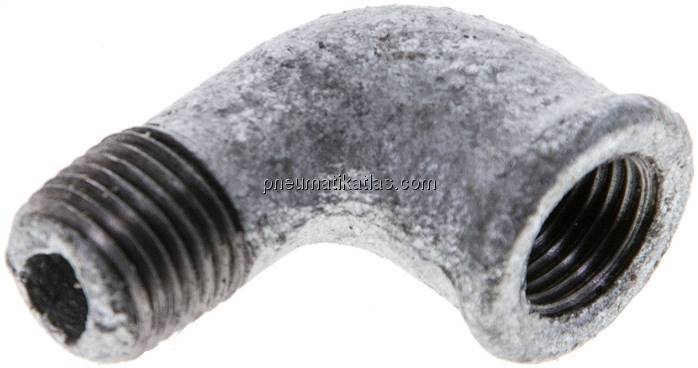 90°-Einschraubwinkel Rp 1/4"(IG)-R 1/4"(AG), Temperguss verzinkt