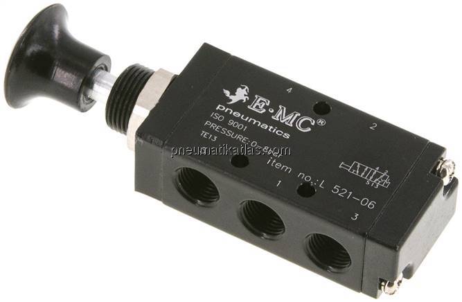 5/2-Wege Axial-Handhebelventil, Raste, G 1/8"