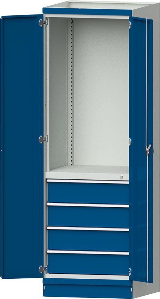Modulschrank Modell 2409 B715xT720xH2200mm RAL 7035/5012 mit Türen 4 Schubladen