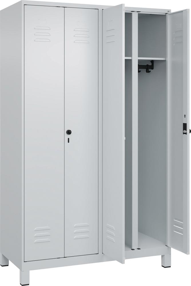 S/W-Gard.-Schrank CLASSICB1200xT500xH1950 mm RAL 7035/7035, 4 Abteile mit 100 mm hohen Füßen