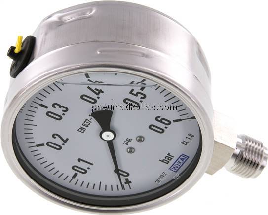 Chemie-Glycerin-Manometer senkrecht,100mm, 0 - 0,6 bar