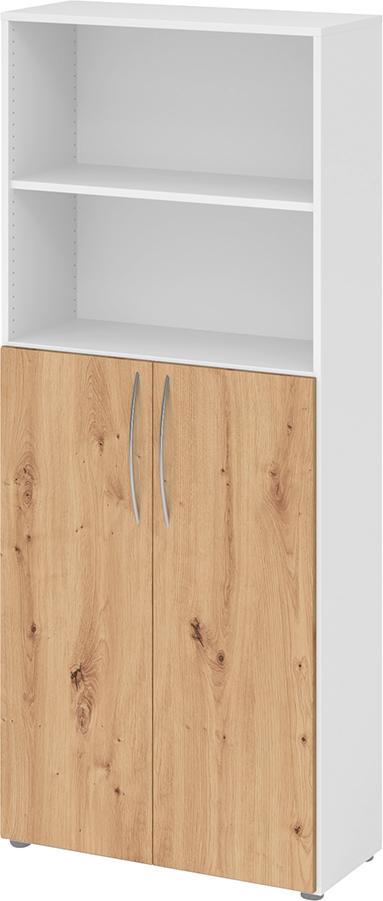 Regal 5OH, 3OH K: Weiß / F: Asteiche 80x34,6x188 cm (BxTxH) Türen unten BM 4770