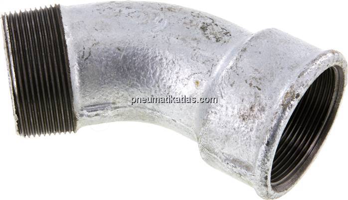 45°-Bogen Rp 2"(IG)-R 2"(AG), Temperguss verzinkt