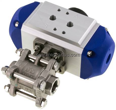 Pneumat. Edelstahl-Kugelhahn, G 3/8", Feder-öffnend, FKM-Dichtung