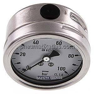 Chemie-Glycerin-Manometer waagerecht, 63mm, 0 - 100bar