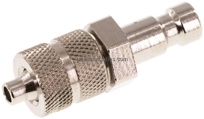 Kupplungsstecker (NW2,7) 4,3x3mm Schlauch, Messing vernickelt