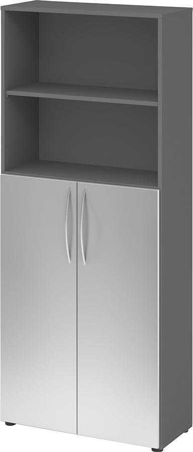Regal 5OH, 3OH K: Graphit / F: Silber 80x34,6x188 cm (BxTxH) Türen unten BM 4770