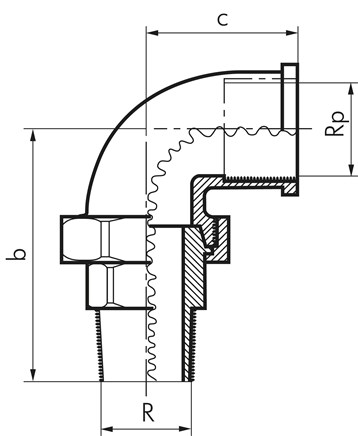 Zeichnung: Winkelverschraubung mit Innen- und Auße