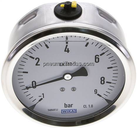 Glycerin-Manometer waagerecht (CrNi/Ms),100mm, -1 bis 9bar