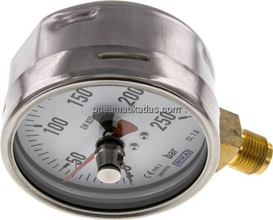Manometer senkrecht (CrNi/Ms), 100mm, 0 - 250 bar