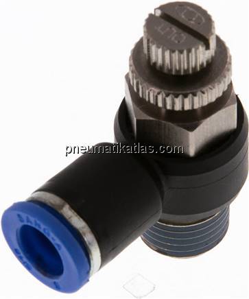 Winkel-Drosselrückschlagventil R 1/4"-8mm,abluftregelnd (Standard)