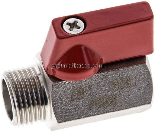 Edelstahl-Minikugelhahn G 3/8" Innengewinde / Außengewinde, PN 63