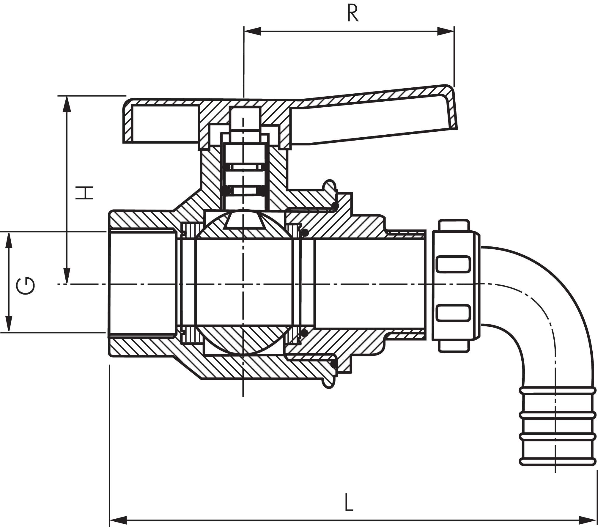 Zeichnung: Ablass-Kugelhahn