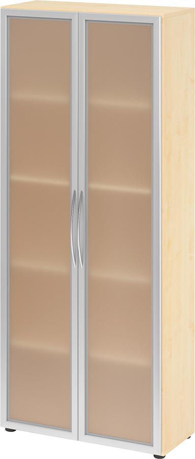 Glastürenschrank , 5 OH K: Ahorn/F:Rahm. Silb./MG80x34,9x188 cm (BxTxH) 4200 BM