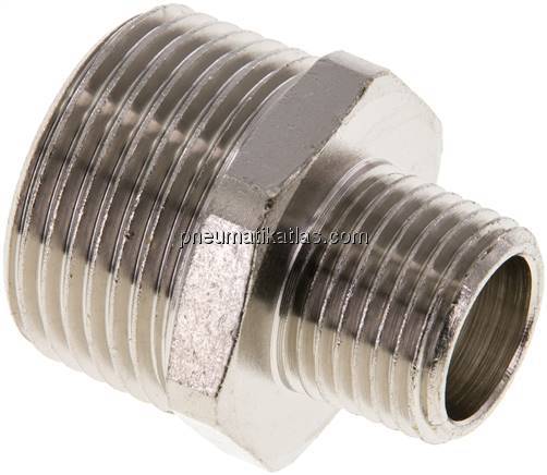 Doppelnippel R 1"-R 1/2", Messing vernickelt