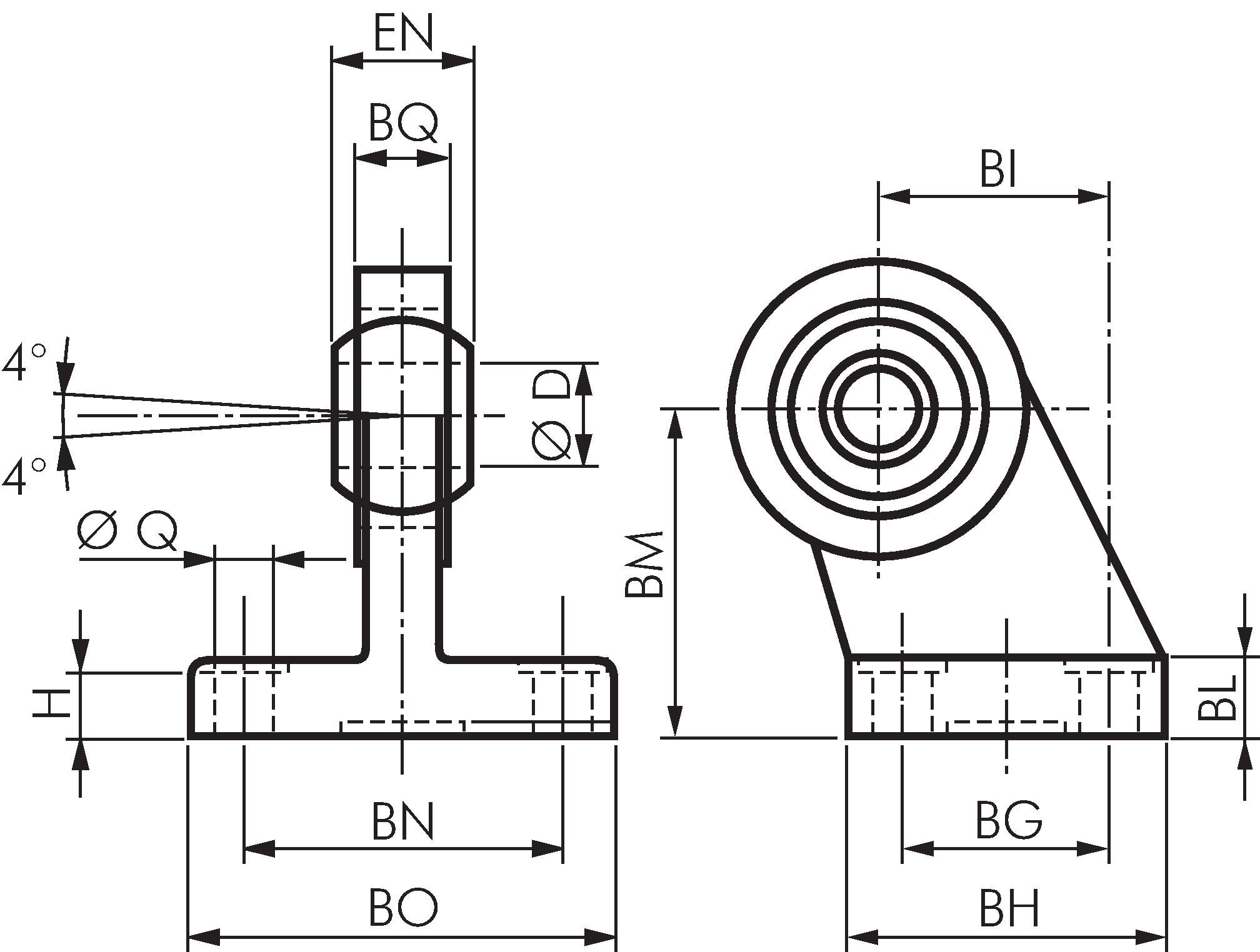 Zeichnung: Schwenkbefestigung 90° spärische Lasche