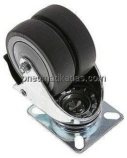 Apparate-Doppelrolle, Lenkrolle mit Totalfeststeller, 75mm