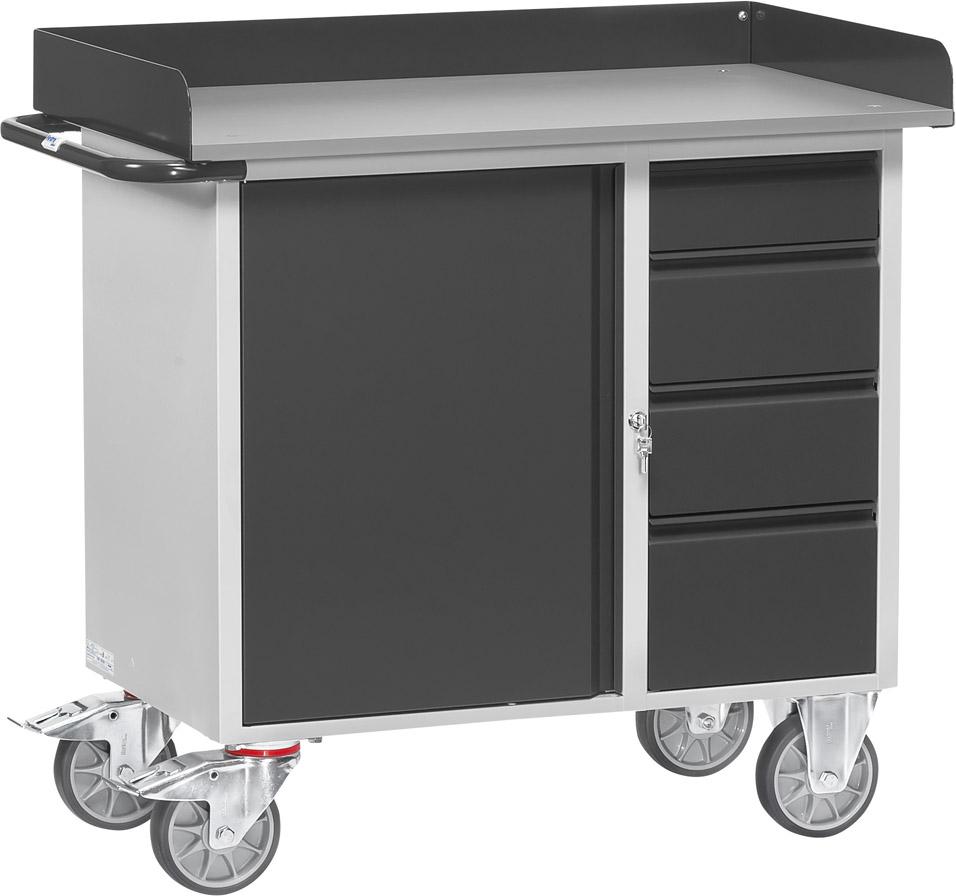 Werkstattwagen B1080xT590xH915mm RAL 7035/7016 4 Schubladen, 1 Schrank