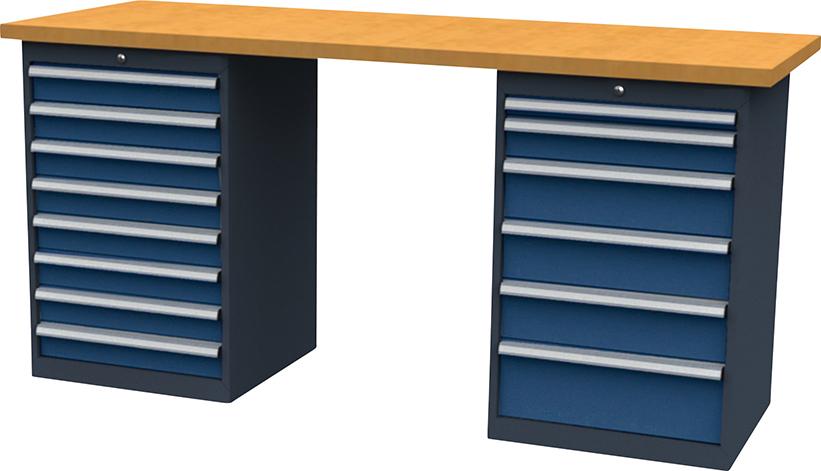 Reihenwerkbank B2000mm 16Schubladen RAL7016/5010