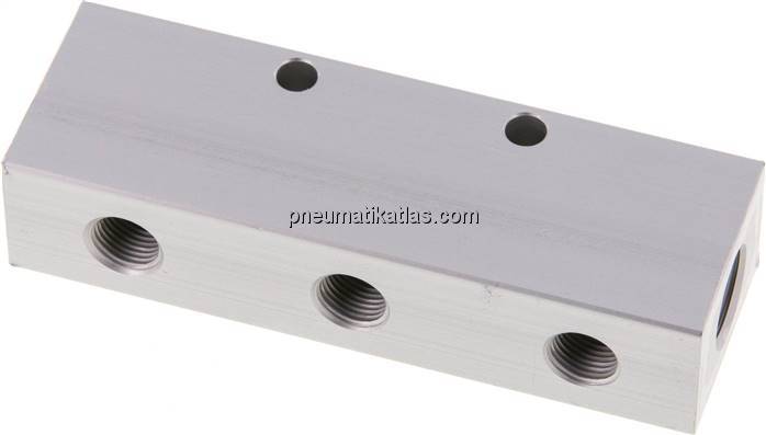 Verteilerleiste 2x G 1/4"-6x G 1/8", Aluminium eloxiert