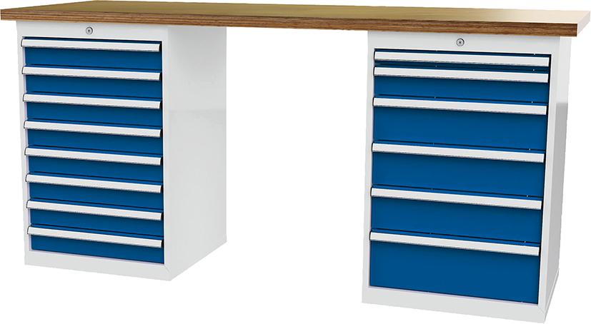 Reihenwerkbank B2000mm 16Schubladen RAL7035/5010