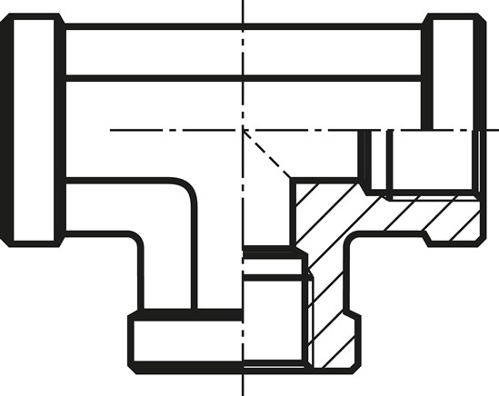 Zeichnung: T-Stück mit Innengewinde