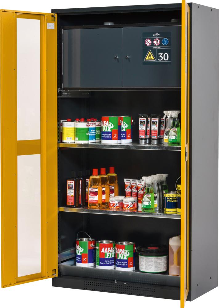 Chemikalienschrank Glasa.1055x1950 2Tür.gelb,3Wbö