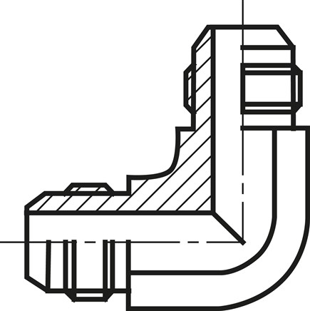 Zeichnung: Winkel-Verschraubung 90° mit JIC (außen