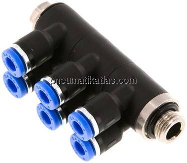 Steck-Mehrfachverteiler, 6-fach G 1/8"-4mm, IQS-Standard