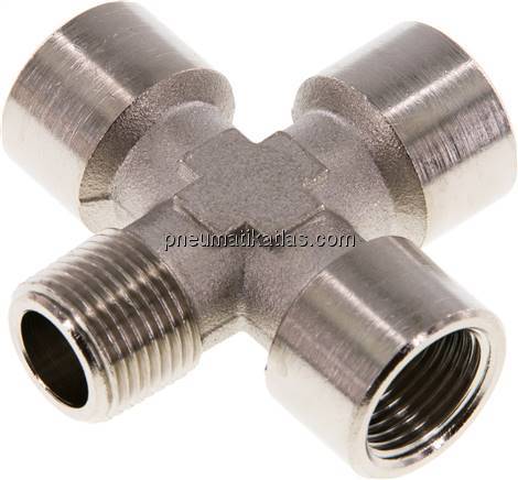 Kreuzstück G 3/8"(IG)-R 3/8"(AG), Messing vernickelt