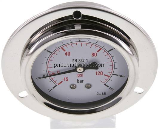 Glycerin-Einbaumanometer,Frontring, 63mm, -1 bis 9 bar