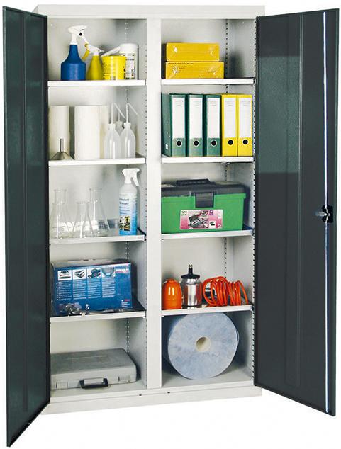 Werkzeugschrank S2000 RAL 7035/5010 Mitteltrennwand 8 Fachböden